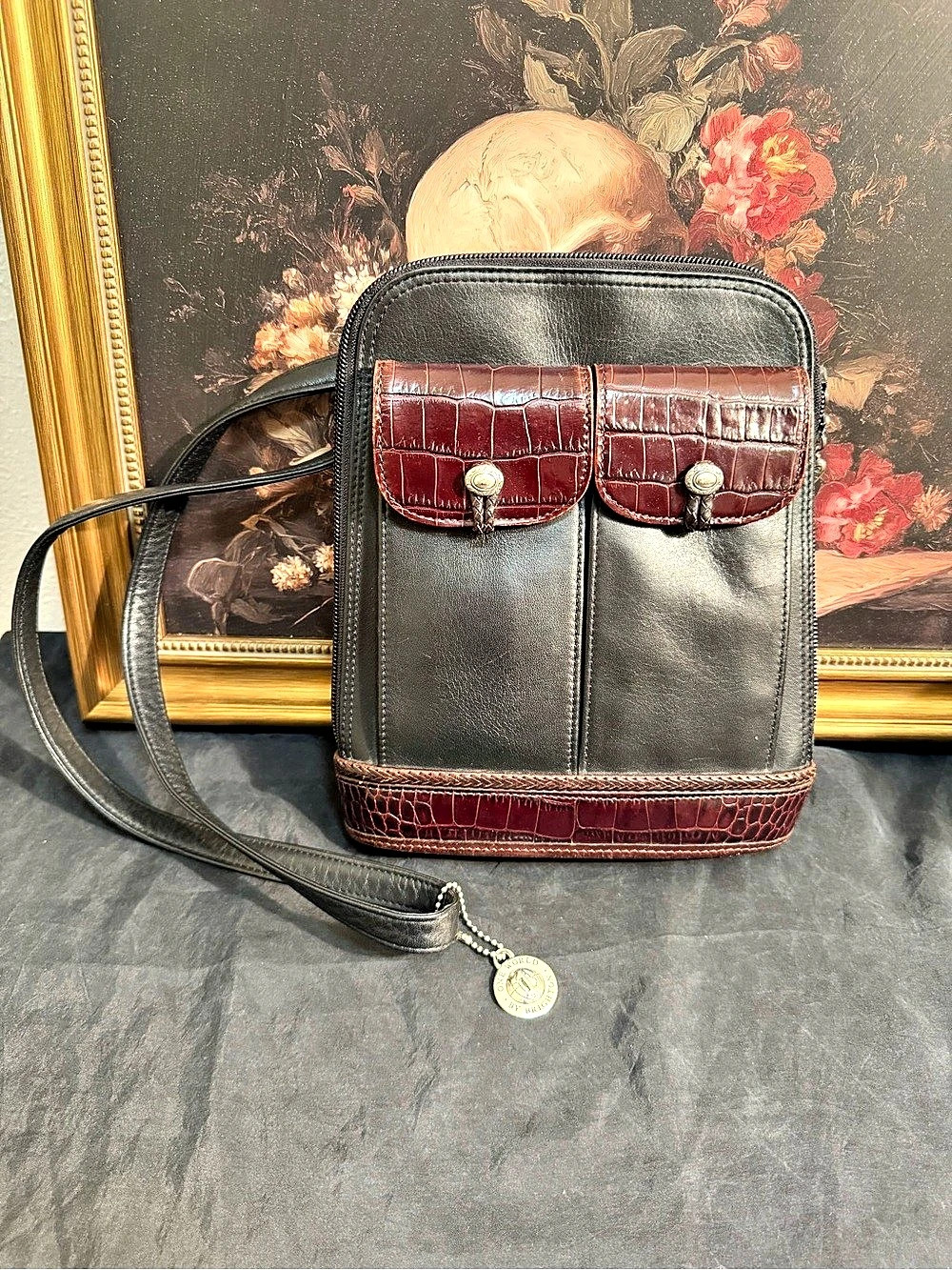 Vintage Brighton Black & Burgundy Crossbody Bag